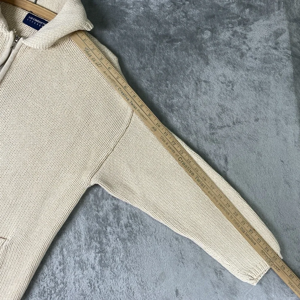 Vtg Liz Claiborne Sweater Womens S Cream Half Zip Collared Pockets Coastal 90s - Picture 10 of 12
